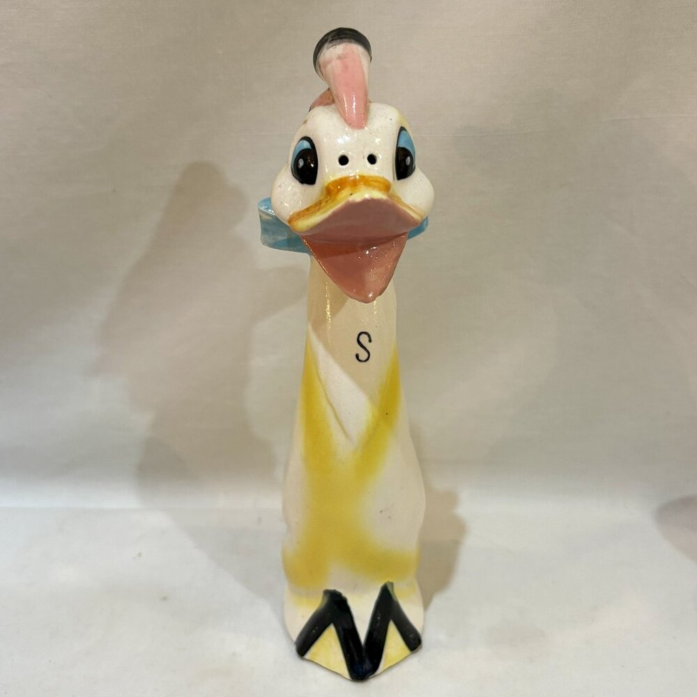VTG Wales Ceramic Long Necked Duck Saltshaker Cork Stopper Andromorphic Japan